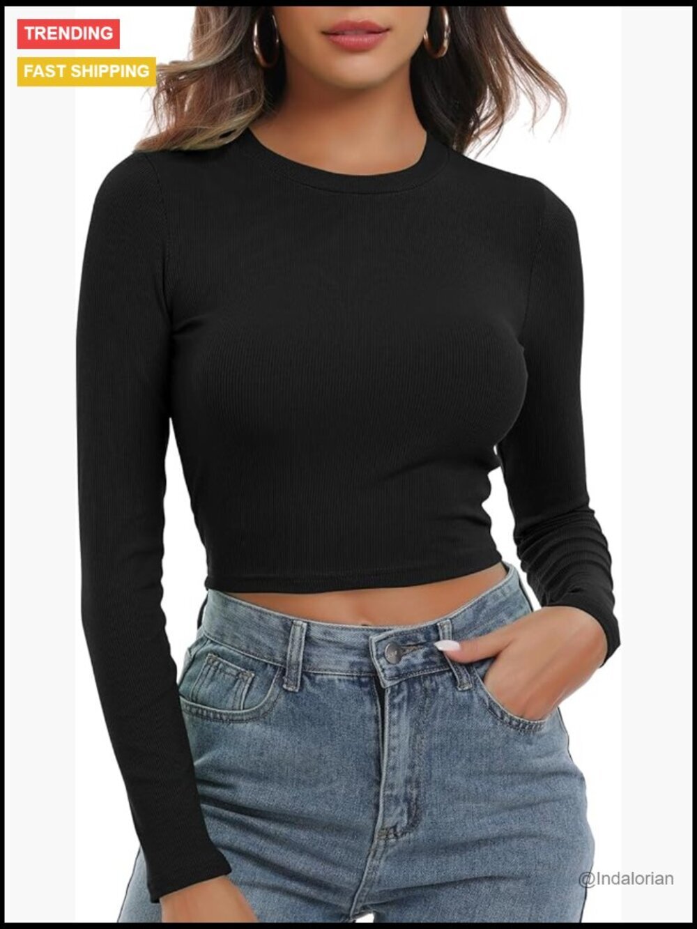 Long Sleeve Knit Ribbed Fitted Crop Top Casual Basic Shirt